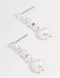 Silver Plated Cubic Zirconia Pearl Small Drop Earrings