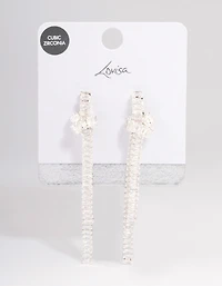Silver Plated Cubic Zirconia Baguette Knot Drop Earrings
