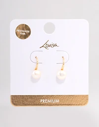 Gold Plated Freshwater Pearl Small Hook Drop Earrings