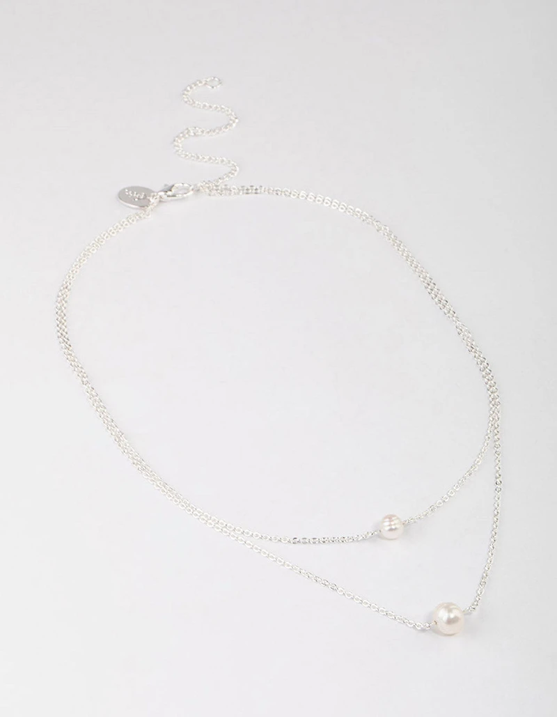 Silver Plated Double Freshwater Pearl Double Layer Necklace