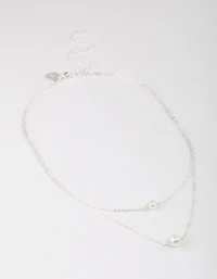 Silver Plated Double Freshwater Pearl Double Layer Necklace