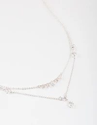 Silver Plated Dainty Cubic Zirconia Double Layer Necklace