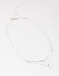 Silver Plated Dainty Cubic Zirconia Double Layer Necklace