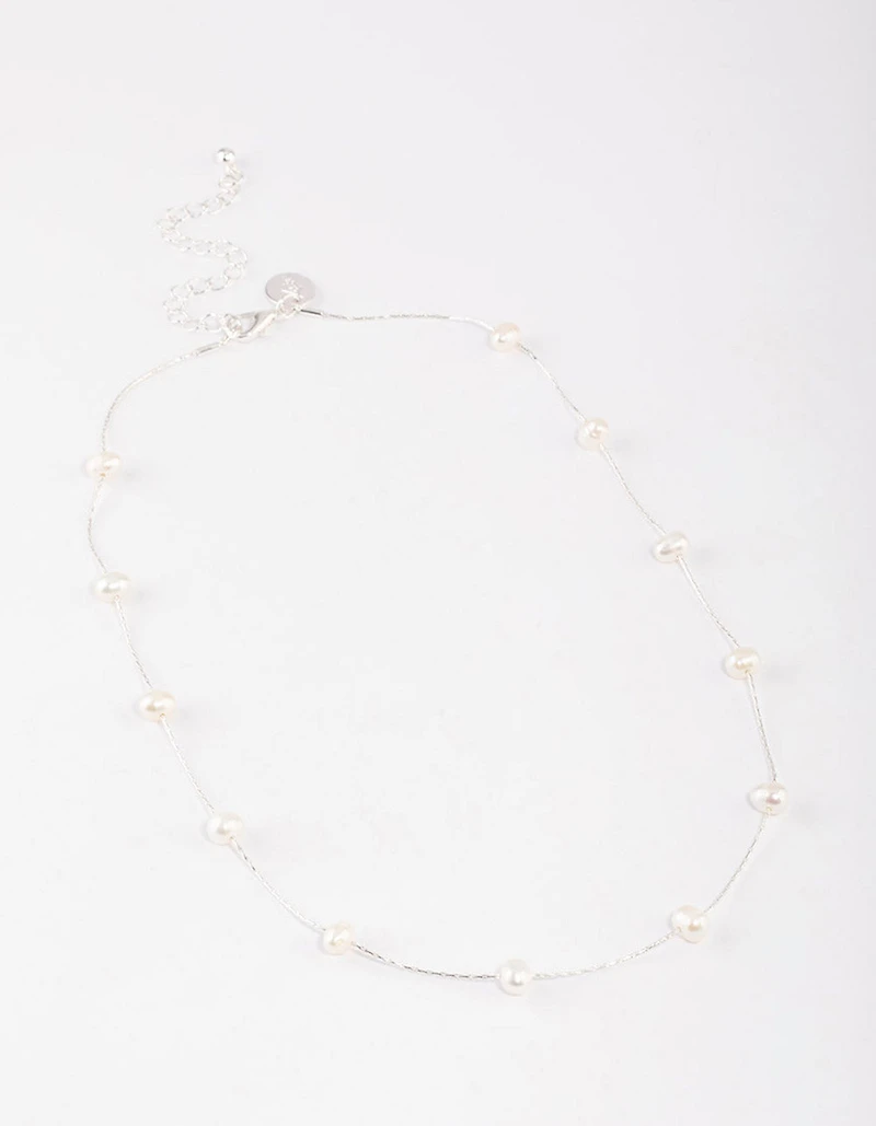 Silver Plated Freshwater Pearl Dotted Fine Necklace