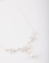 Collier en Y de perles d’eau douce en feuille de zircone plaqué argent