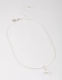 Silver Plated Cubic Zirconia Freshwater Pearl Pendant Necklace