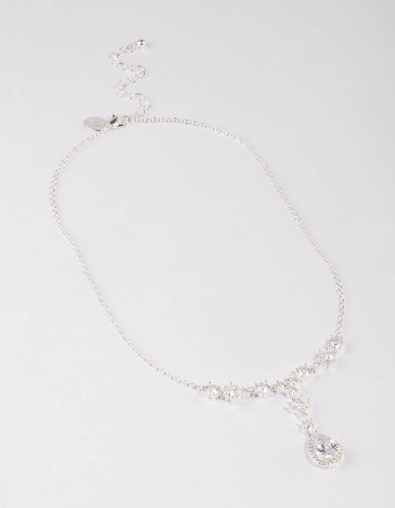 Silver Plated Halo Cubic Zirconia Y-Necklace