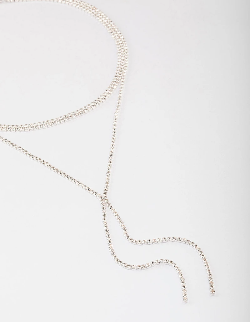 Silver Plated Cubic Zirconia Y-Neck Double Row Necklace