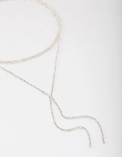 Silver Plated Cubic Zirconia Y-Neck Double Row Necklace