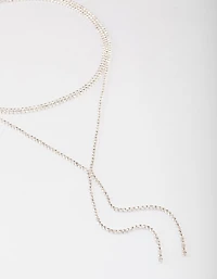 Silver Plated Cubic Zirconia Y-Neck Double Row Necklace