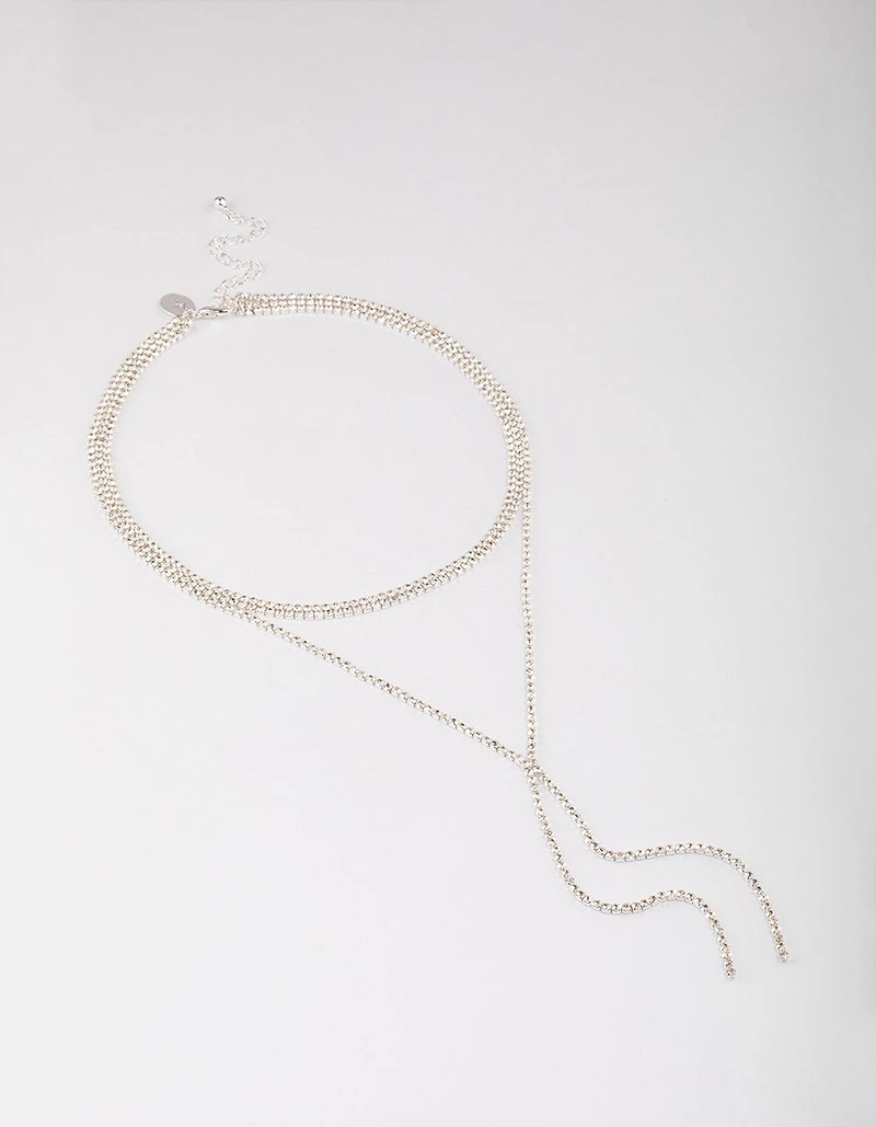 Silver Plated Cubic Zirconia Y-Neck Double Row Necklace
