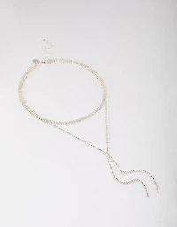 Silver Plated Cubic Zirconia Y-Neck Double Row Necklace