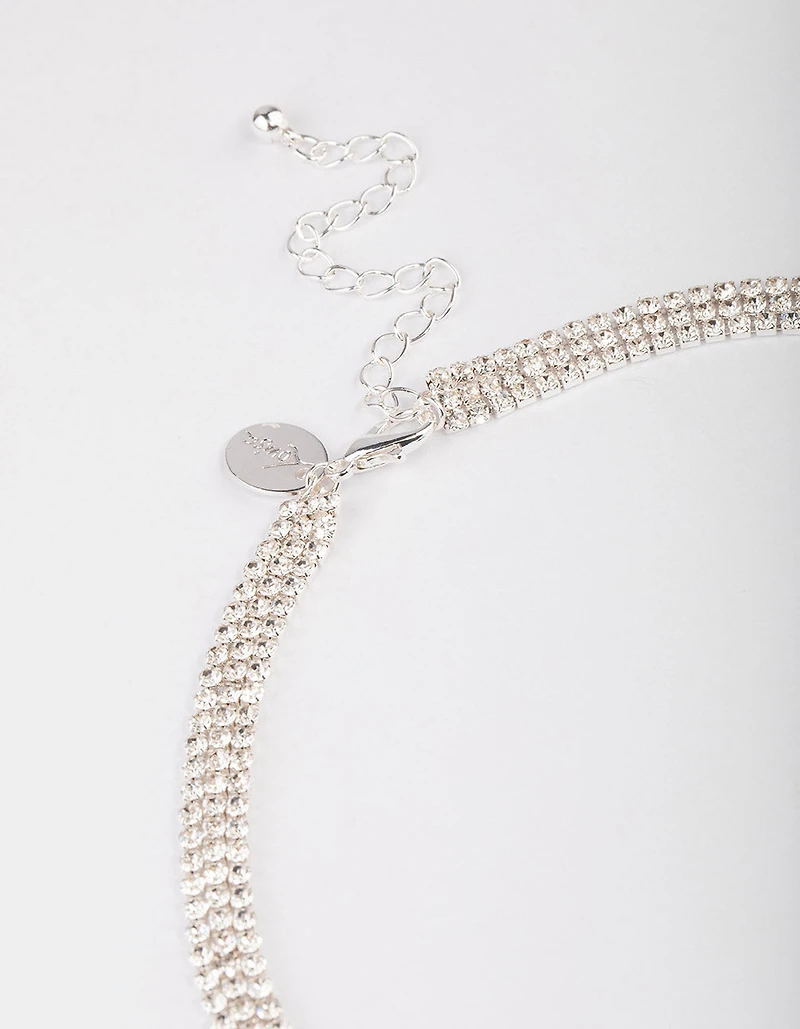 Silver Plated Cubic Zirconia Y-Neck Double Row Necklace