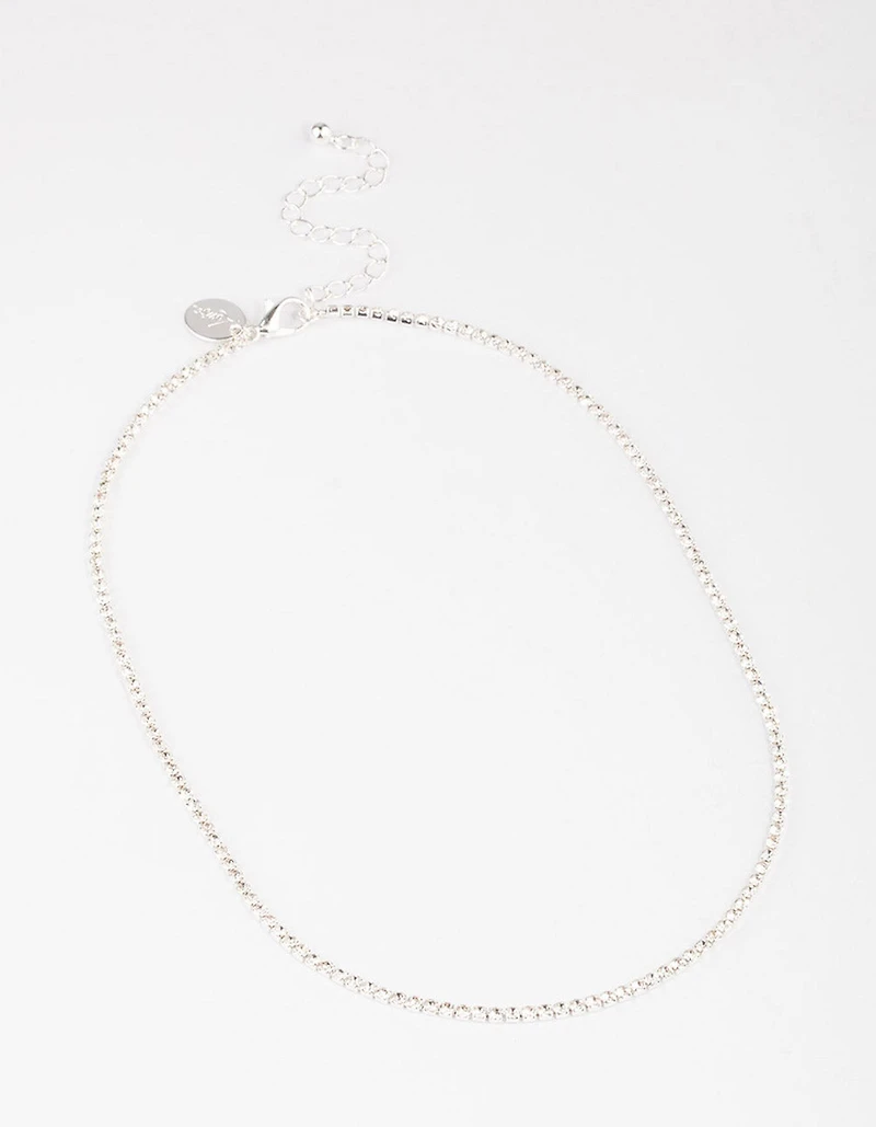 Silver Plated Micro Cubic Zirconia Cupchain Tennis Necklace