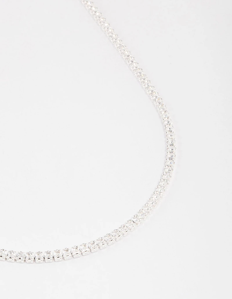 Silver Plated Fine Cubic Zirconia Cupchain Tennis Necklace