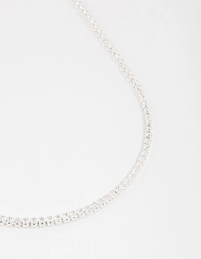 Silver Plated Fine Cubic Zirconia Cupchain Tennis Necklace