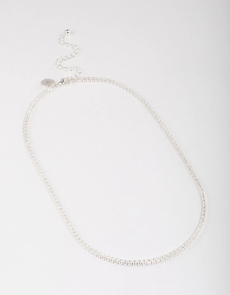 Silver Plated Fine Cubic Zirconia Cupchain Tennis Necklace