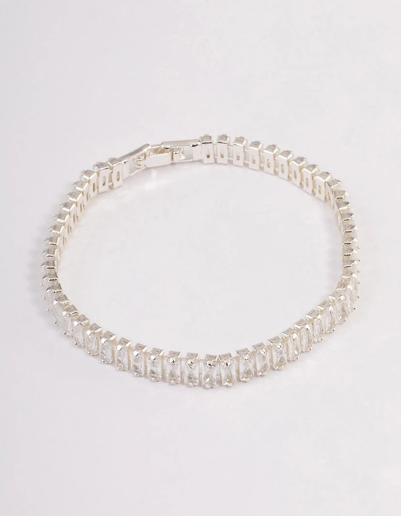 Silver Plated Baguette Tennis Bracelet