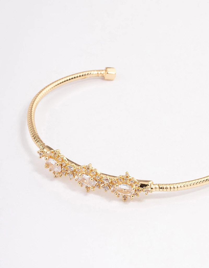 Gold Plated Cubic Zirconia Trio Flower Wrist Cuff