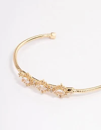 Gold Plated Cubic Zirconia Trio Flower Wrist Cuff