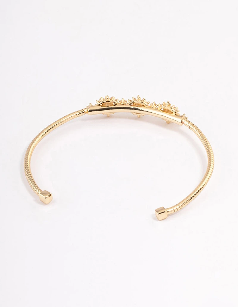 Gold Plated Cubic Zirconia Trio Flower Wrist Cuff