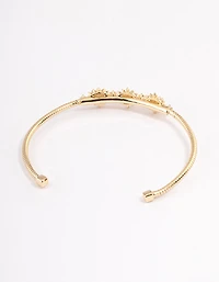 Gold Plated Cubic Zirconia Trio Flower Wrist Cuff