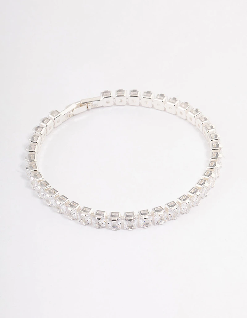 Silver Plated Square Cubic Zirconia Tennis Bracelet