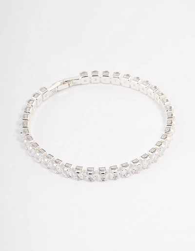 Silver Plated Square Cubic Zirconia Tennis Bracelet