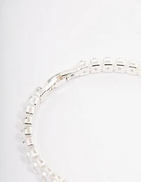 Silver Plated Square Cubic Zirconia Tennis Bracelet
