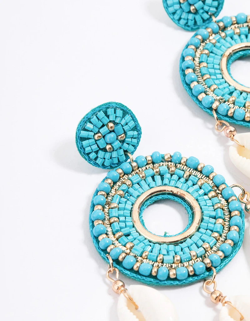 Gold Beaded Disc Statement Earrings