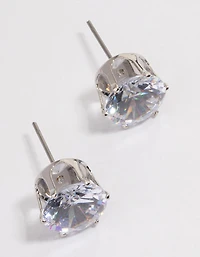 Silver Classic Large Diamante Stud Earrings