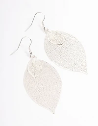 Silver Double Leaf Drop Earrings