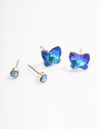 Pack de boucles d’oreilles diamants dorées et papillons