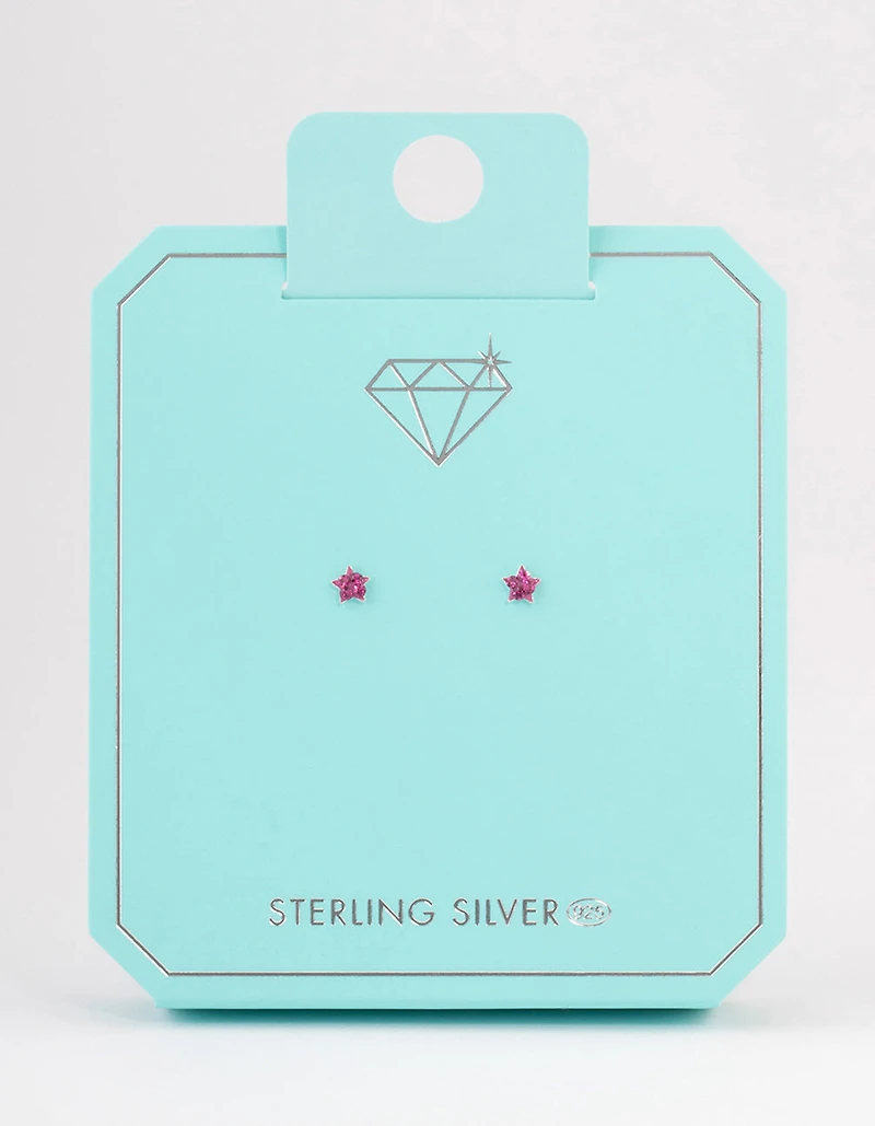 Sterling Silver Pave Star Stud Earrings