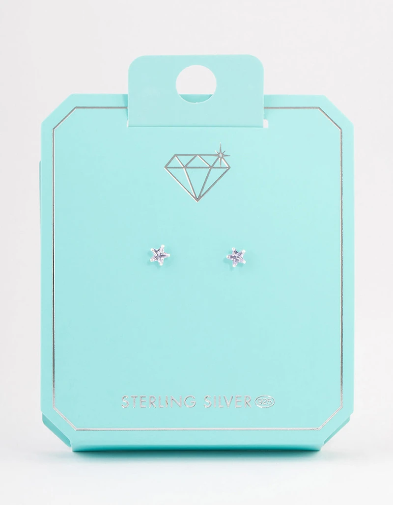 Sterling Silver Cubic Zirconia Star Stud Earrings