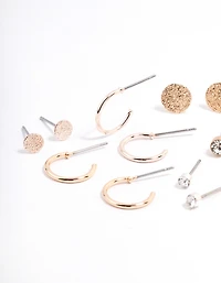 Mixed Metal Basic Disc & Hoop Earrings 8-Pack
