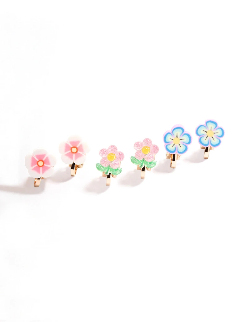 Gold Smile & Flower Earrings 5-Pack
