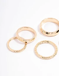 Gold Multi Hammered Ring Pack