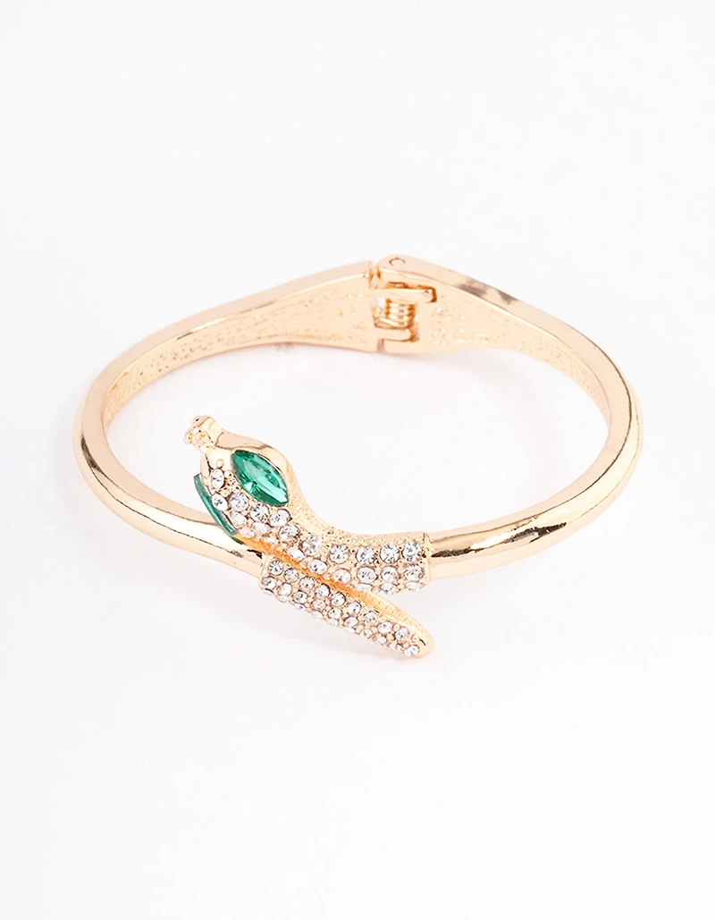 Gold Diamante Snake Hinge Wrist Cuff