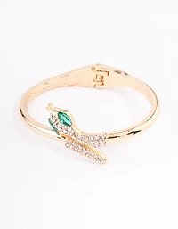 Gold Diamante Snake Hinge Wrist Cuff