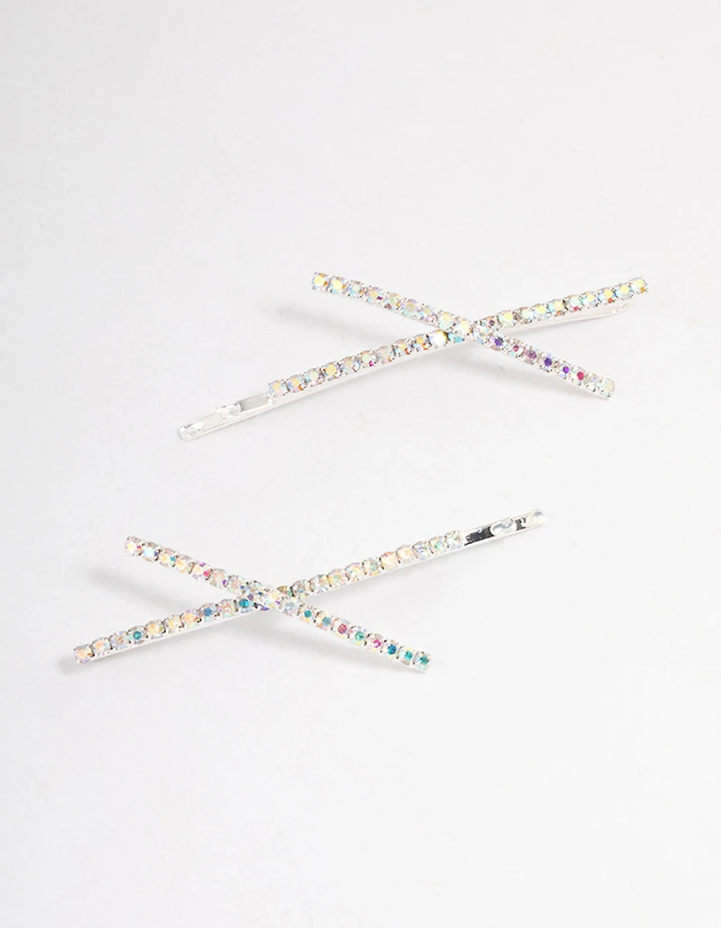 Silver Cross Slide Hair Clips Pack