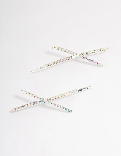 Silver Cross Slide Hair Clips Pack