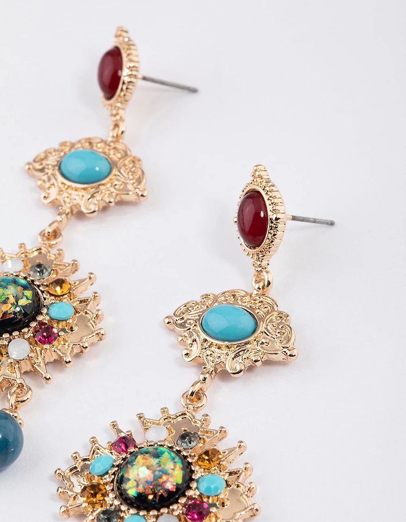 Gold Mixed Jewel Drop Chandbali Earrings