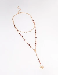 Gold Beaded Double Row Evil & Star Necklace