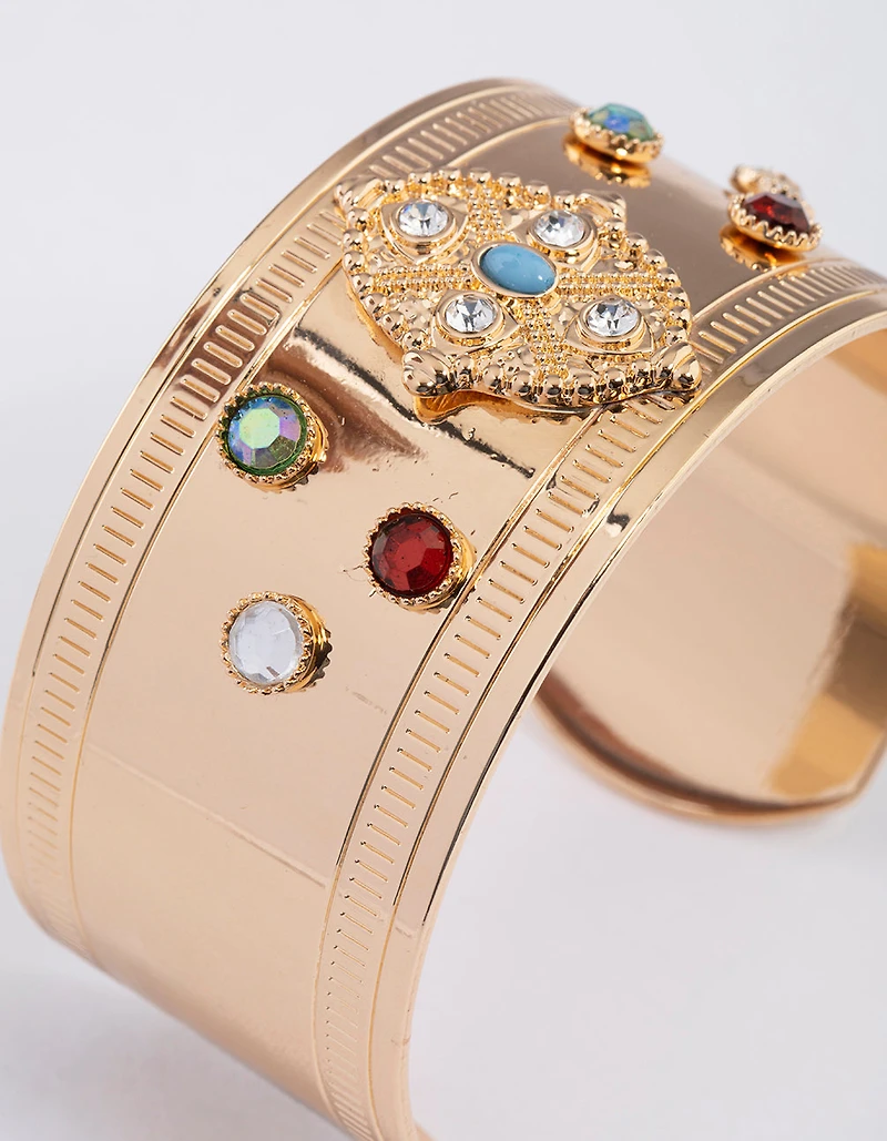 Gold Mixed Stone Wrist Cuff