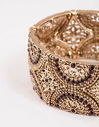 Antique Gold Filigree Diamante Mixed Stretch Bracelet