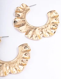 Gold Molten Organic Flower Hoop Earrings