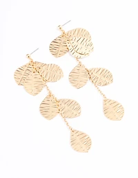 Gold Textured Layered Leaf Drop Earrings