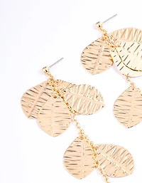 Gold Textured Layered Leaf Drop Earrings