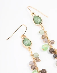 Gold Mixed Beaded Chain Drop Earrings